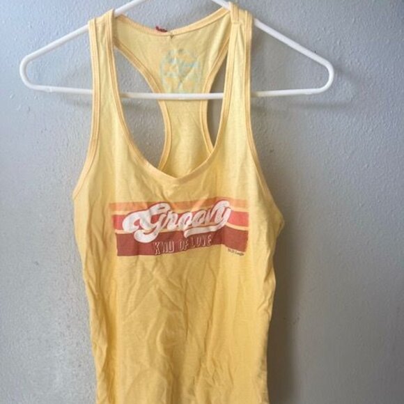 Wild Lucille Groovy Kind Of Love Yellow Racerback Tank Top - Picture 1 of 4